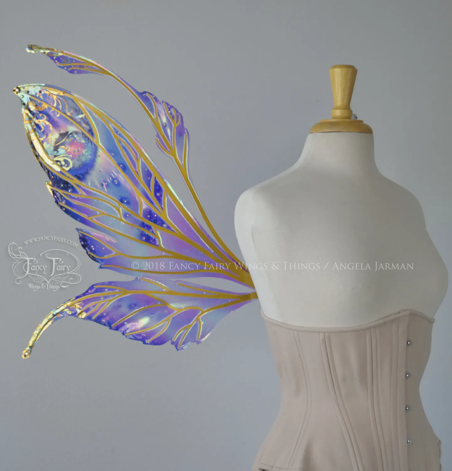 Datura Iridescent Convertible Fairy Wings and Hair Clips Set in Gilded Celestial with Gold veins & Crystals