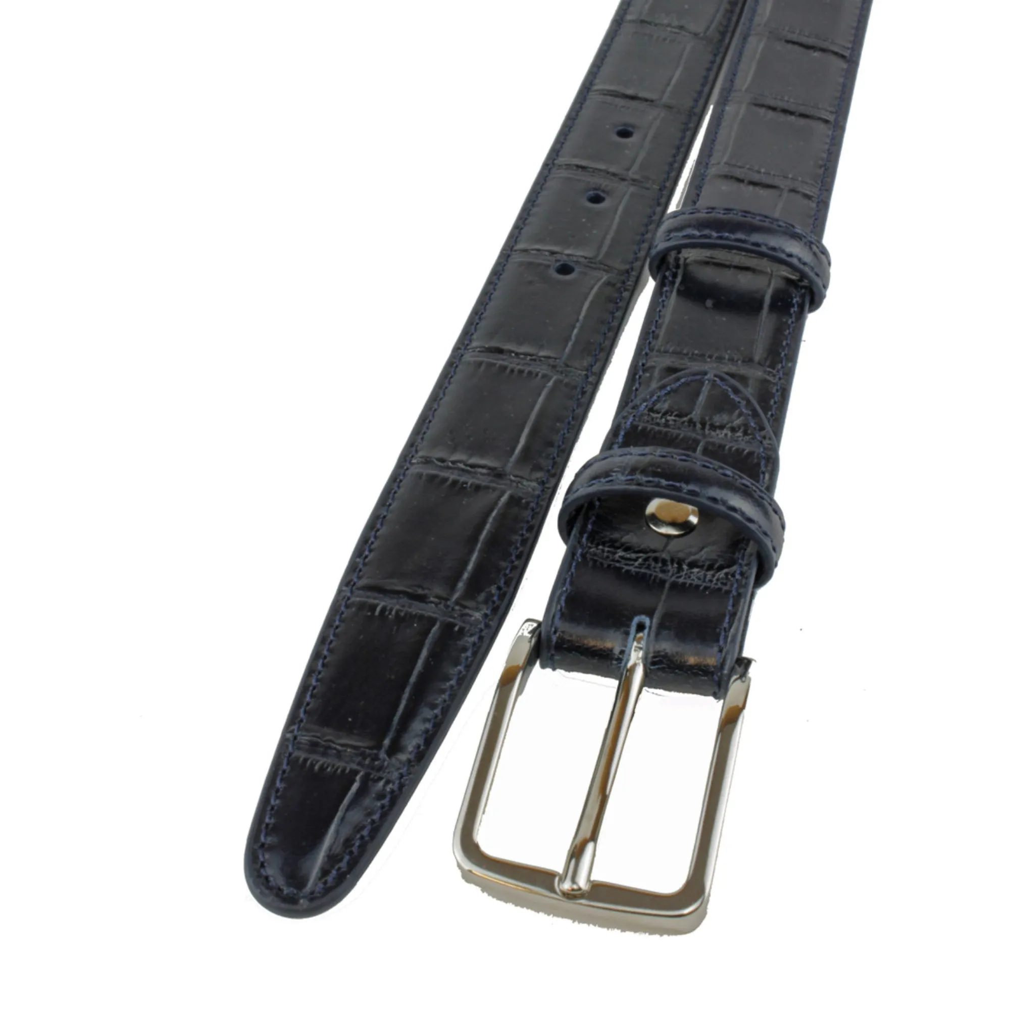 Deep Blue Mock Croc Tail Narrow Belt