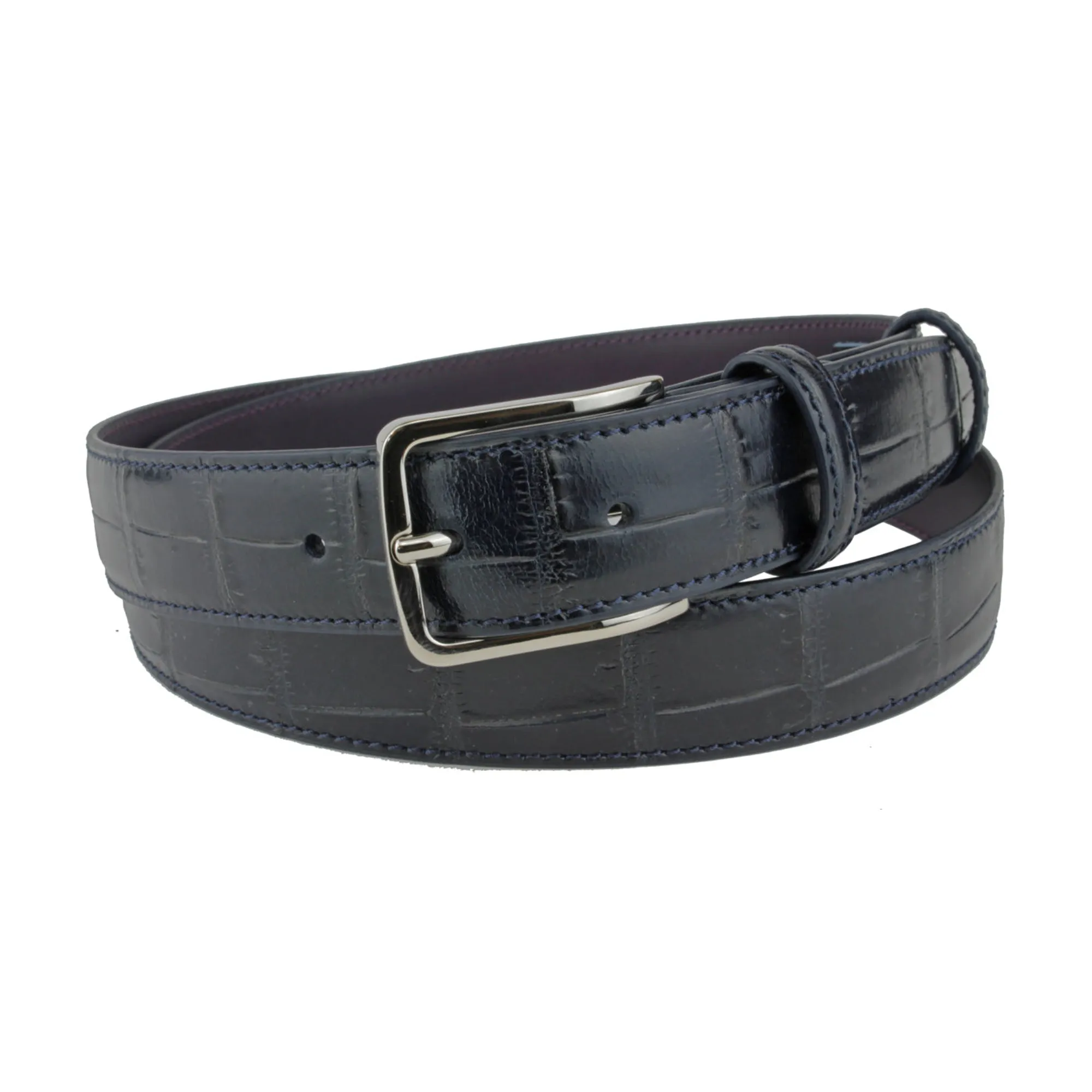 Deep Blue Mock Croc Tail Narrow Belt