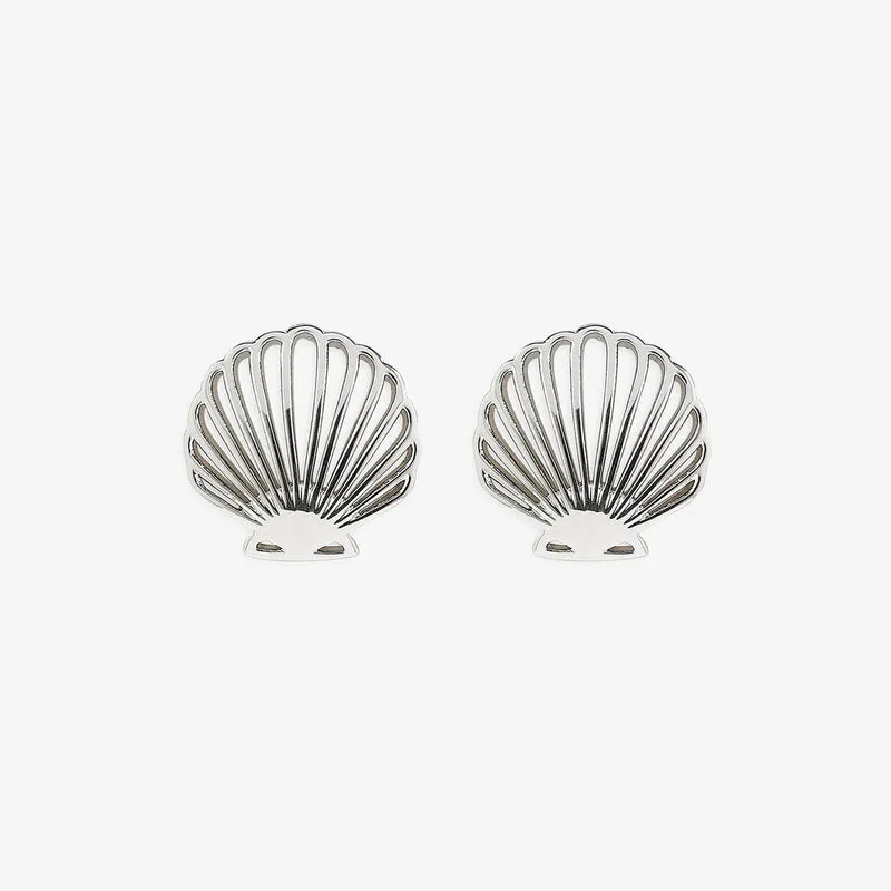 Delicate Shell Stud Silver Earrings