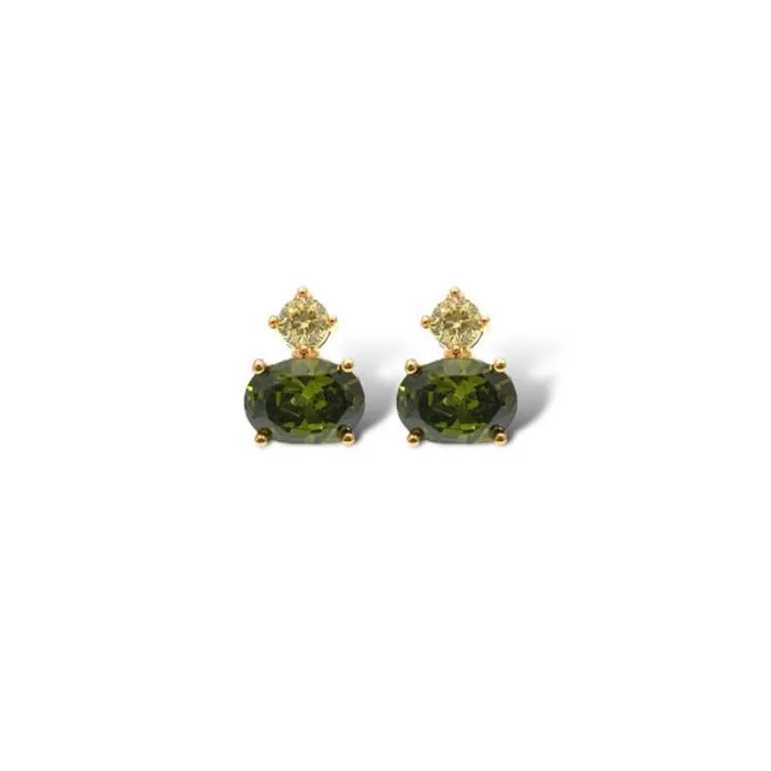 Elle Mini Stud Earrings - Deep Green & Gold