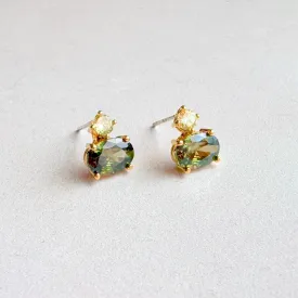 Elle Mini Stud Earrings - Deep Green & Gold