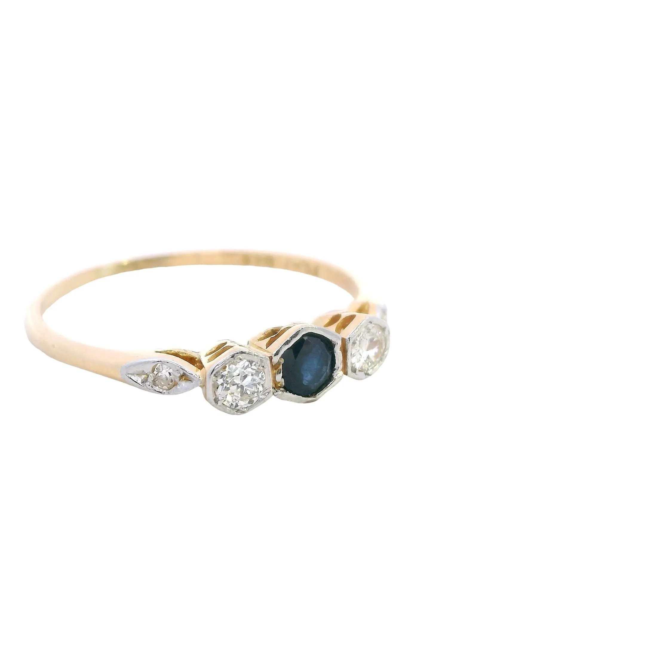 Exquisite Handmade Yellow Gold & Platinum Sapphire and Diamond Ring