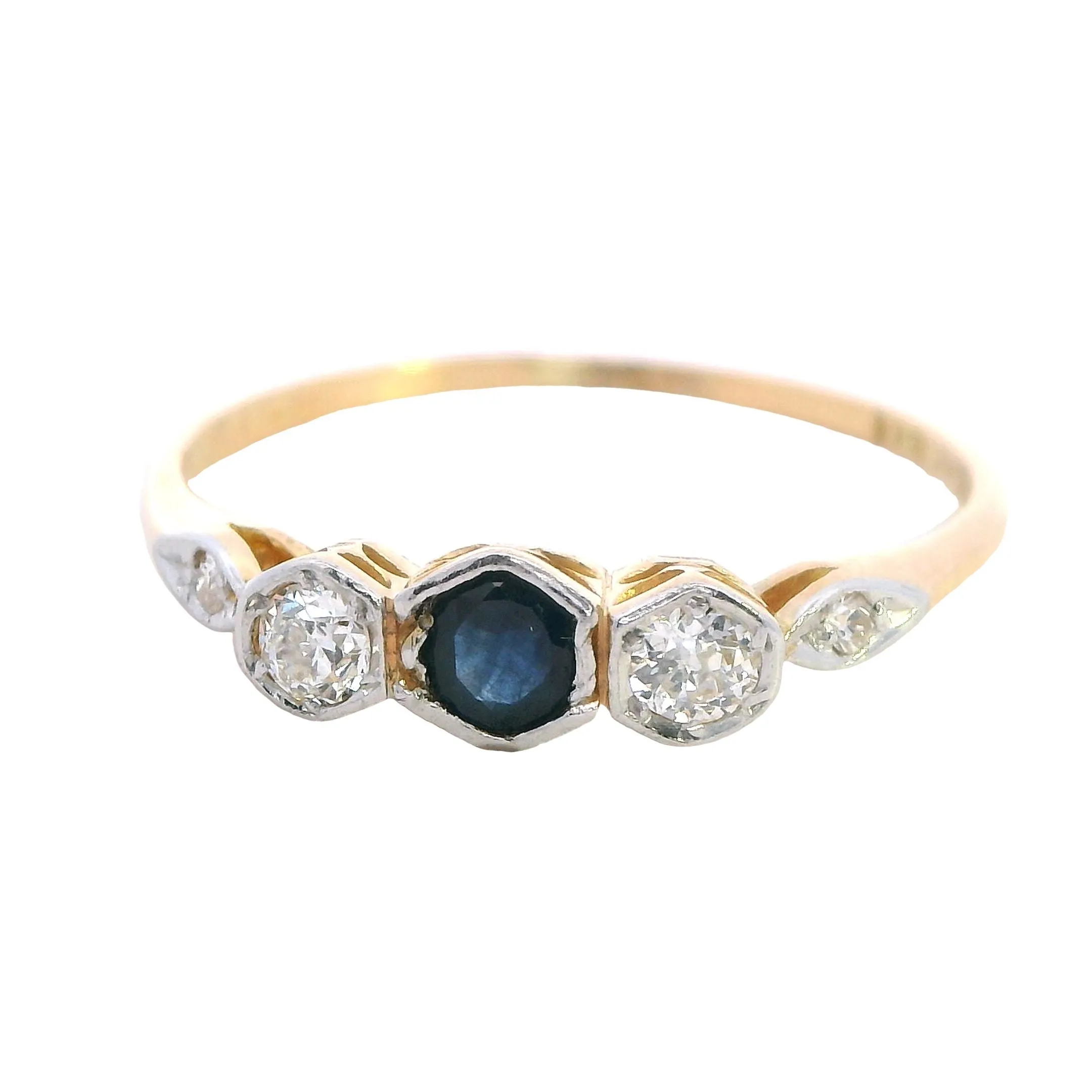 Exquisite Handmade Yellow Gold & Platinum Sapphire and Diamond Ring