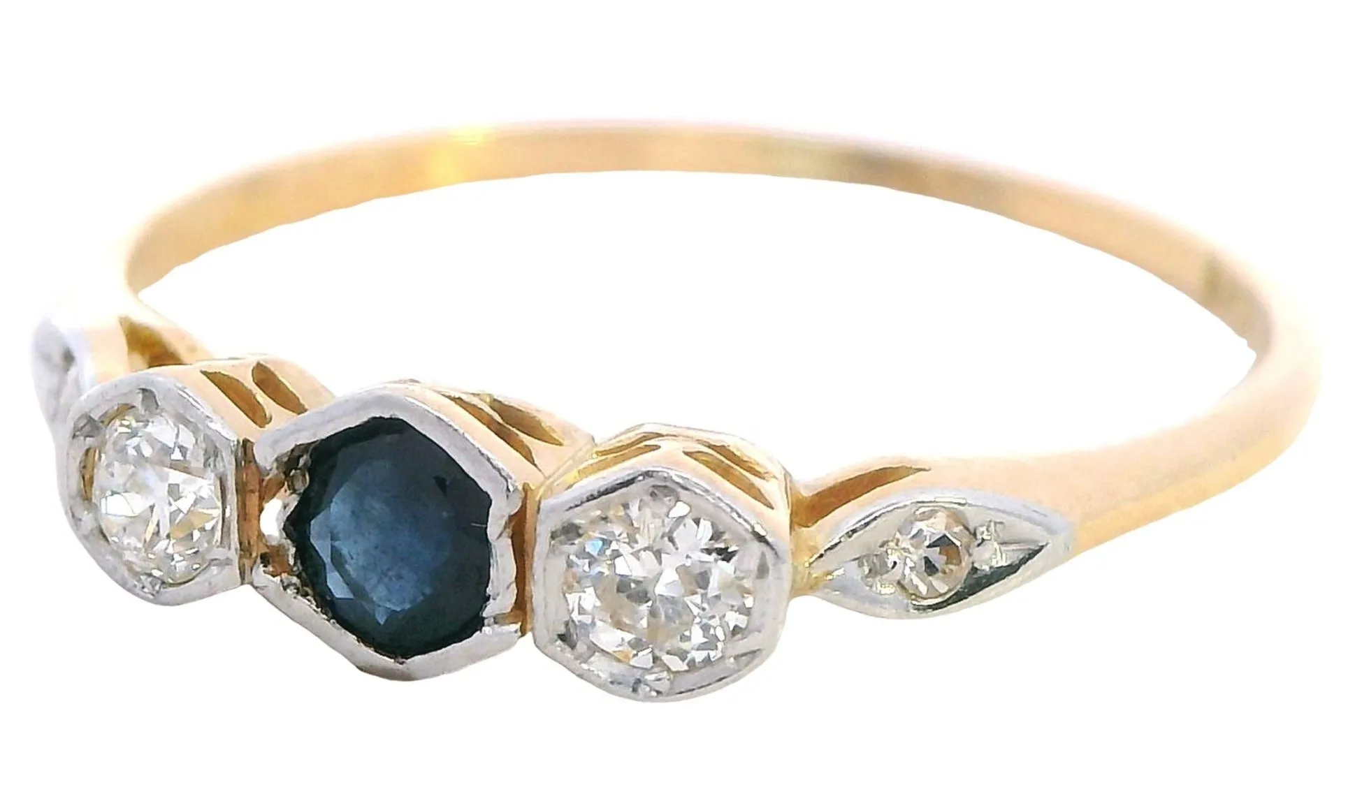 Exquisite Handmade Yellow Gold & Platinum Sapphire and Diamond Ring