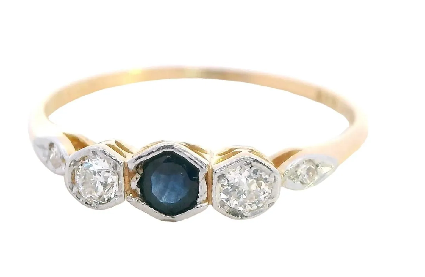 Exquisite Handmade Yellow Gold & Platinum Sapphire and Diamond Ring