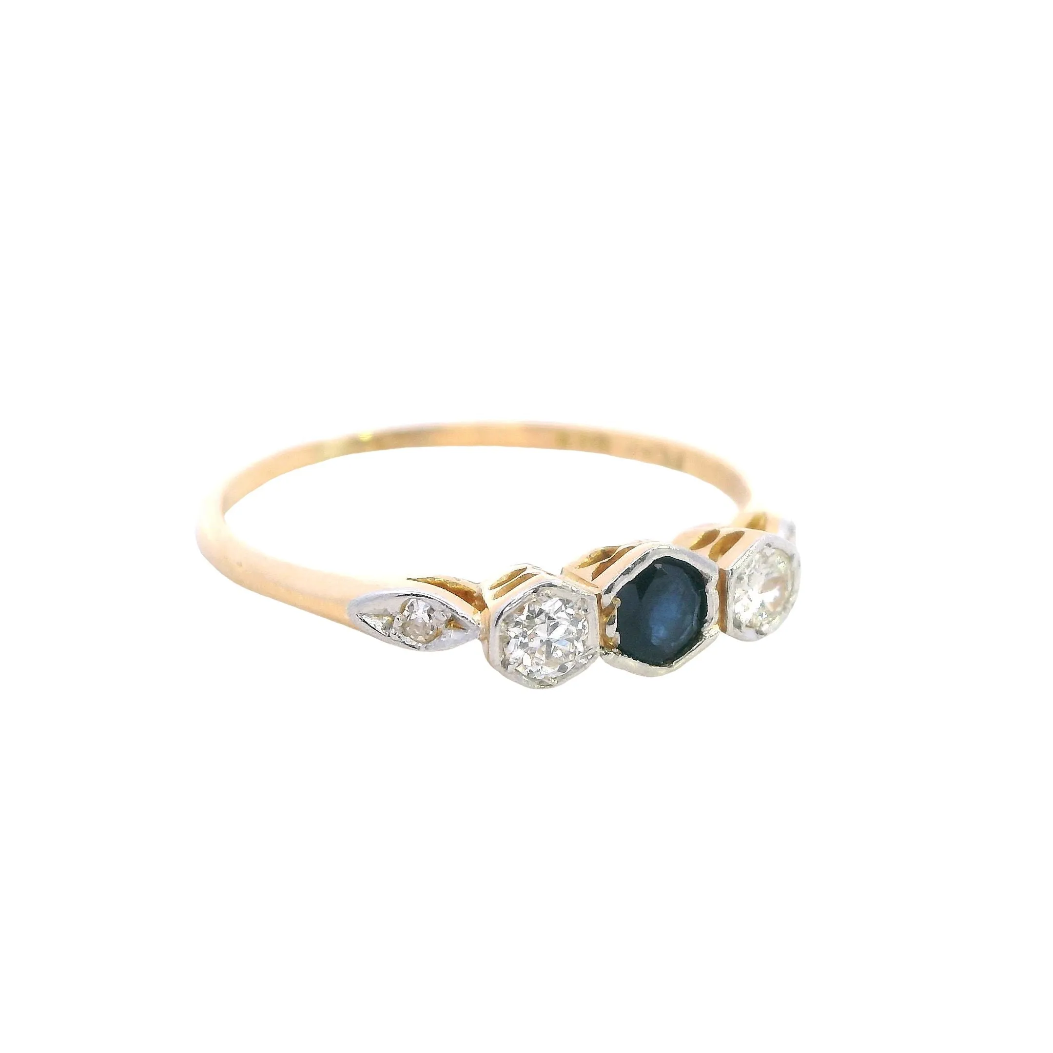 Exquisite Handmade Yellow Gold & Platinum Sapphire and Diamond Ring