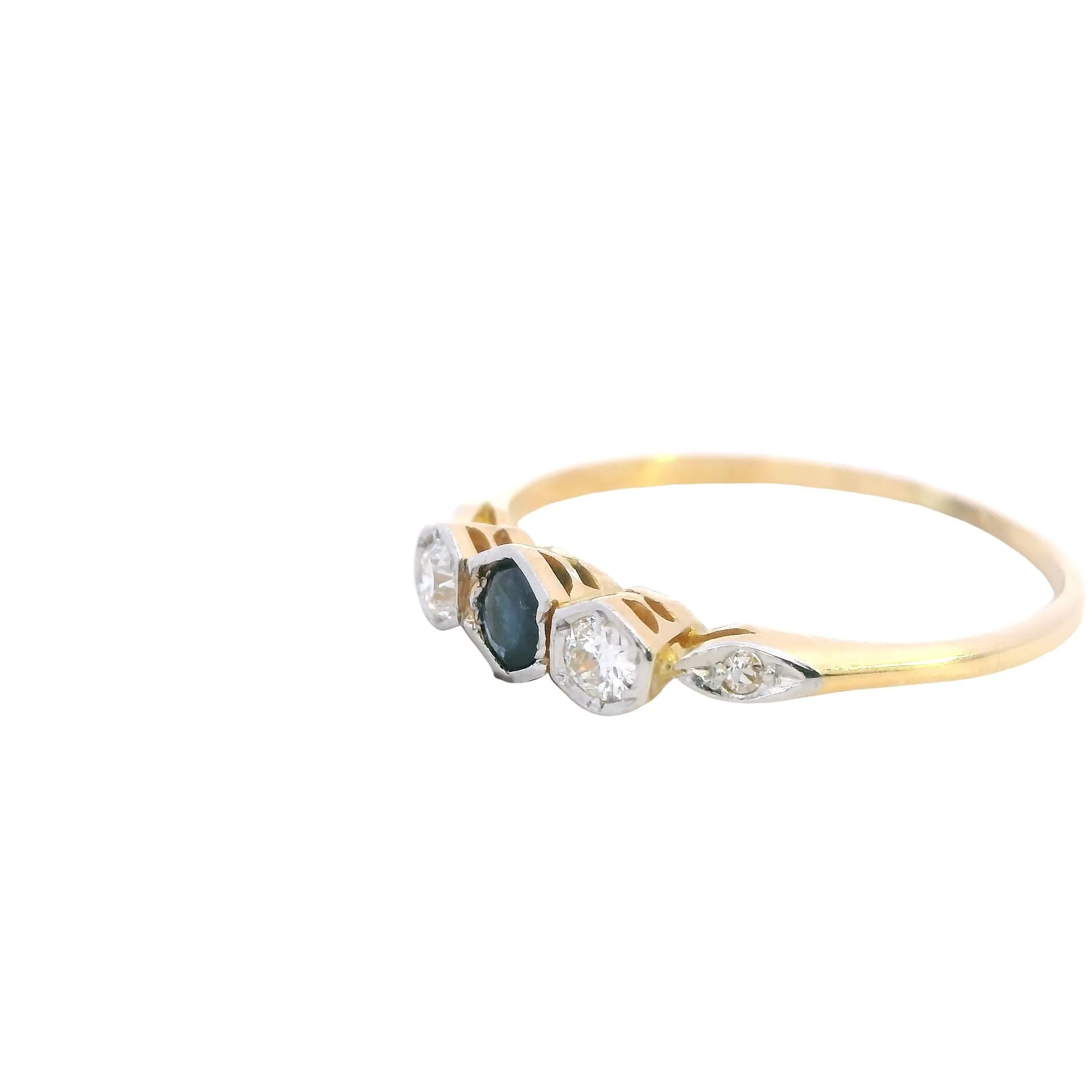 Exquisite Handmade Yellow Gold & Platinum Sapphire and Diamond Ring