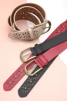 Flower Cutout Classic Buckle Belt