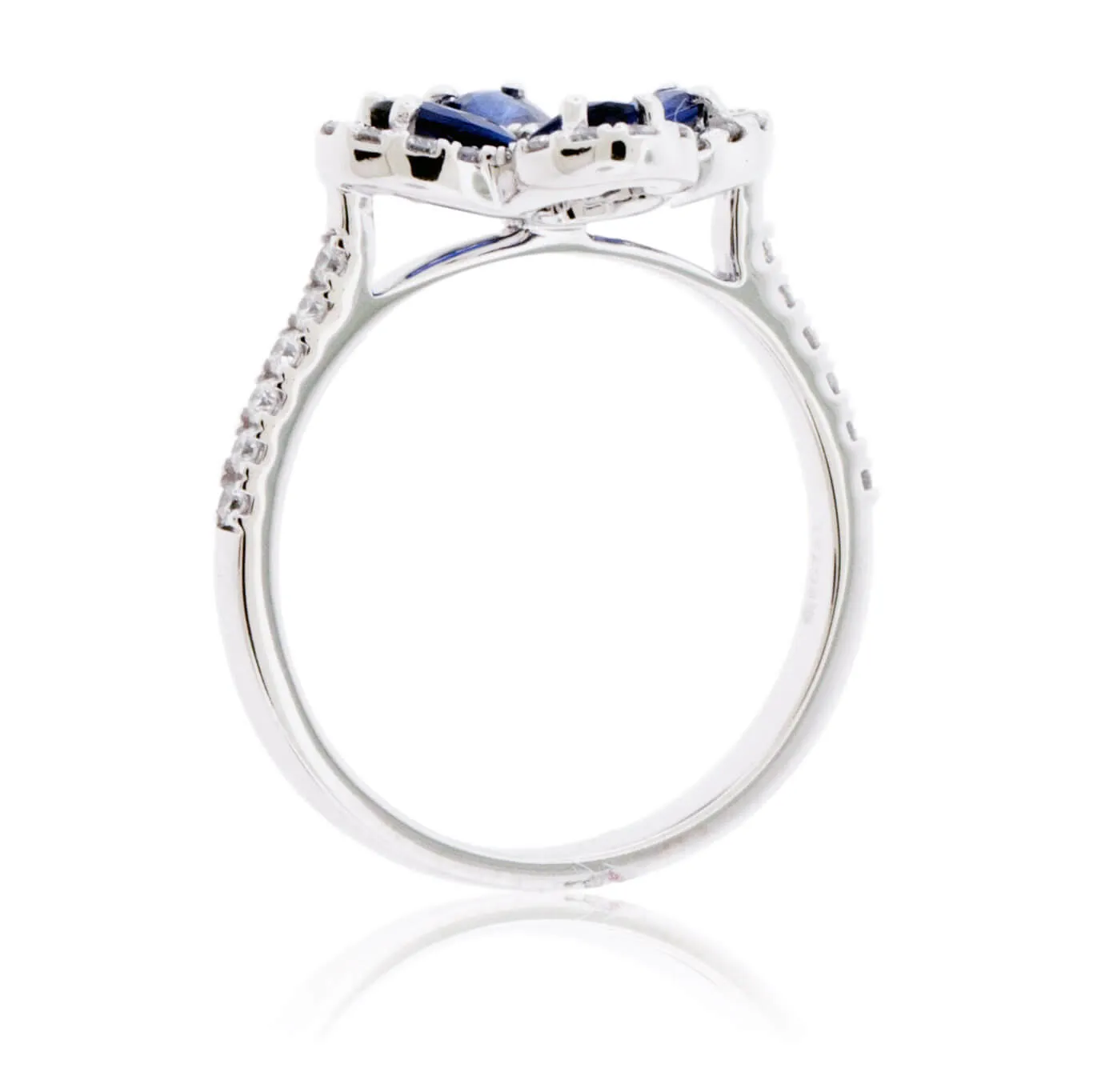 Four Oval Blue Sapphire Flower Style Ring with Diamonds