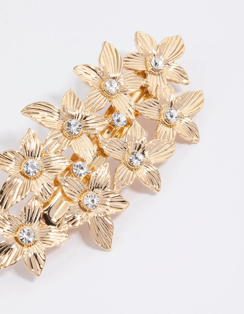 Gold Etched Diamante Floral Clip