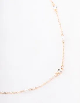 Gold Pearl & Round Diamante Necklace