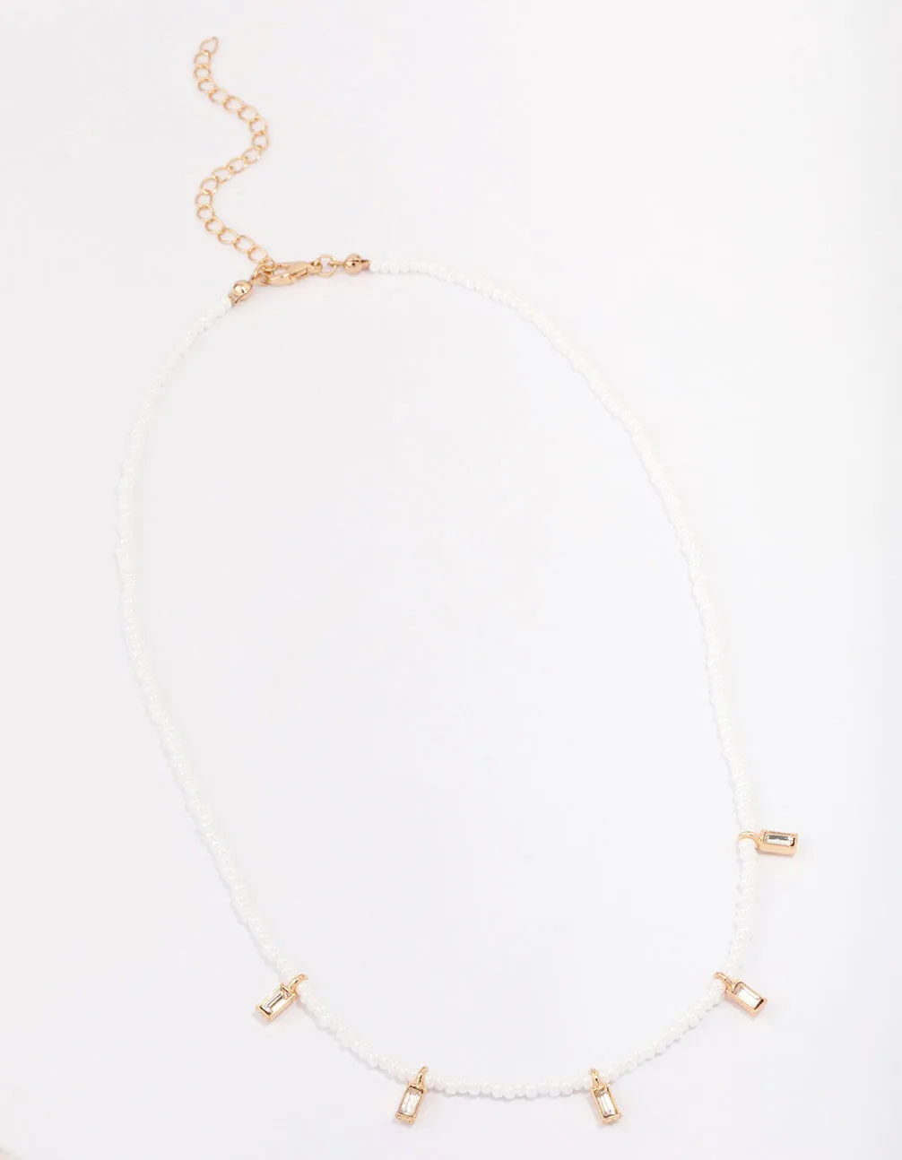 Gold Pearl Baguette Droplet Necklace