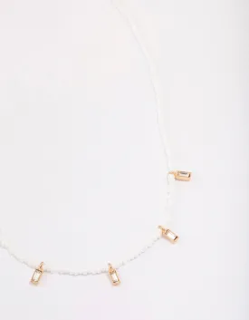 Gold Pearl Baguette Droplet Necklace