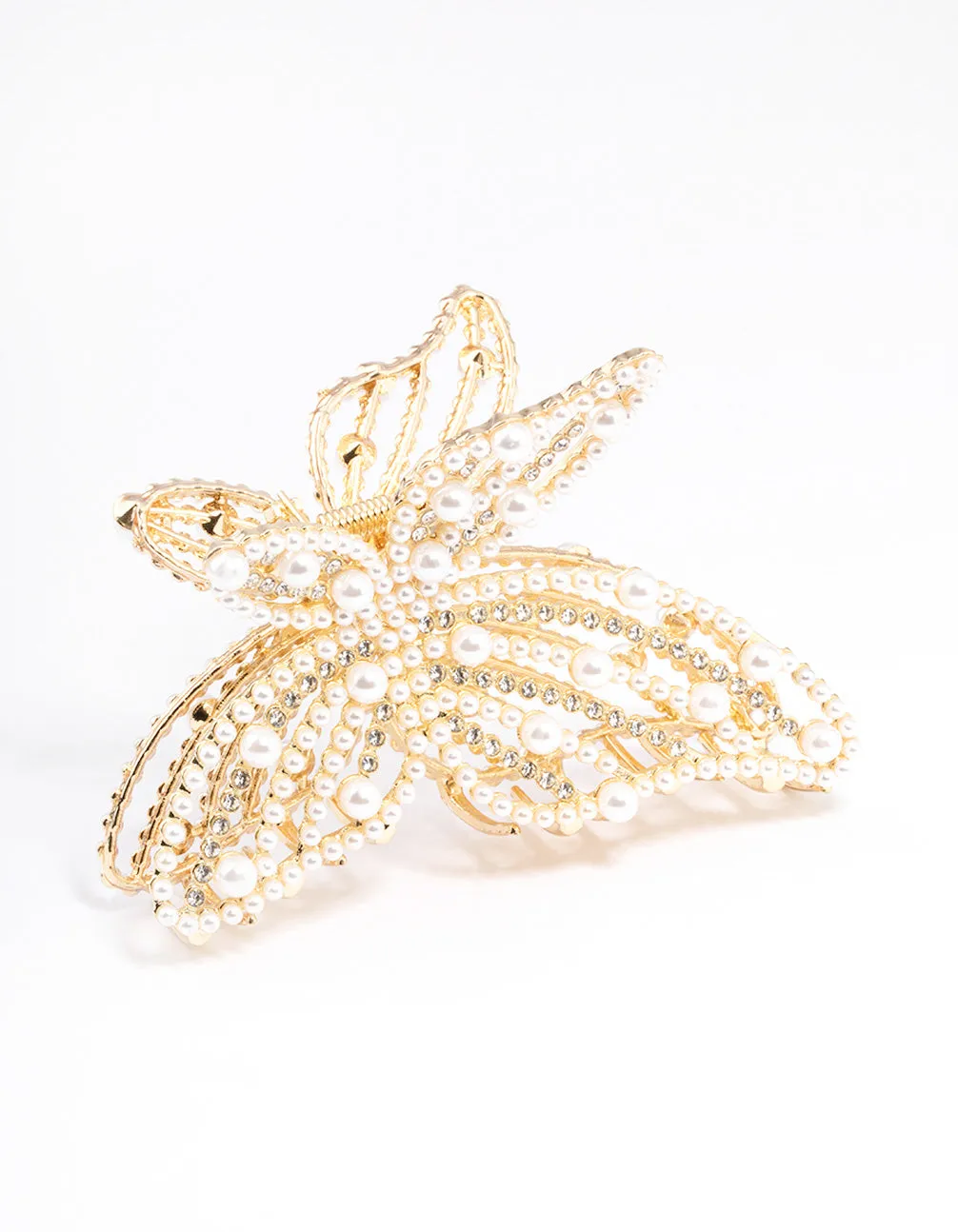 Gold Pearl Butterfly Hair Claw