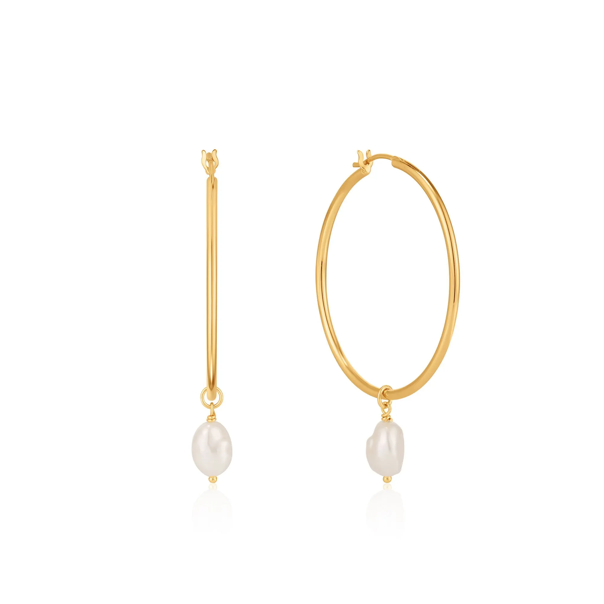 Gold Pearl Hoop Earrings