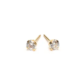 Gold Plated 4 mm Round Cubic Zirconia Stud Earrings