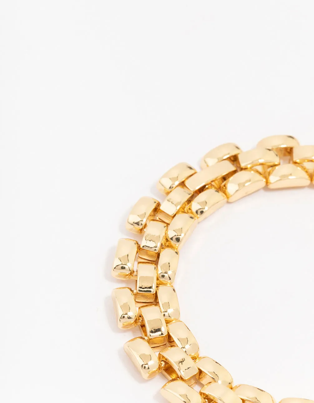 Gold Plated Brass Square Link Pave Chain Bracelet