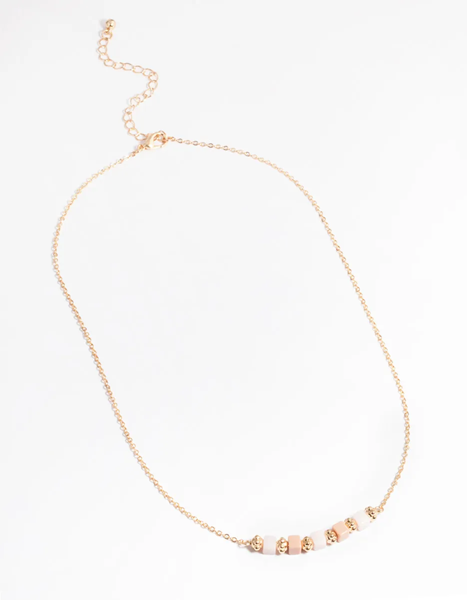 Gold Square Bead Necklace