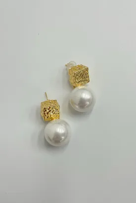 Golden Glow White Pearl Earrings