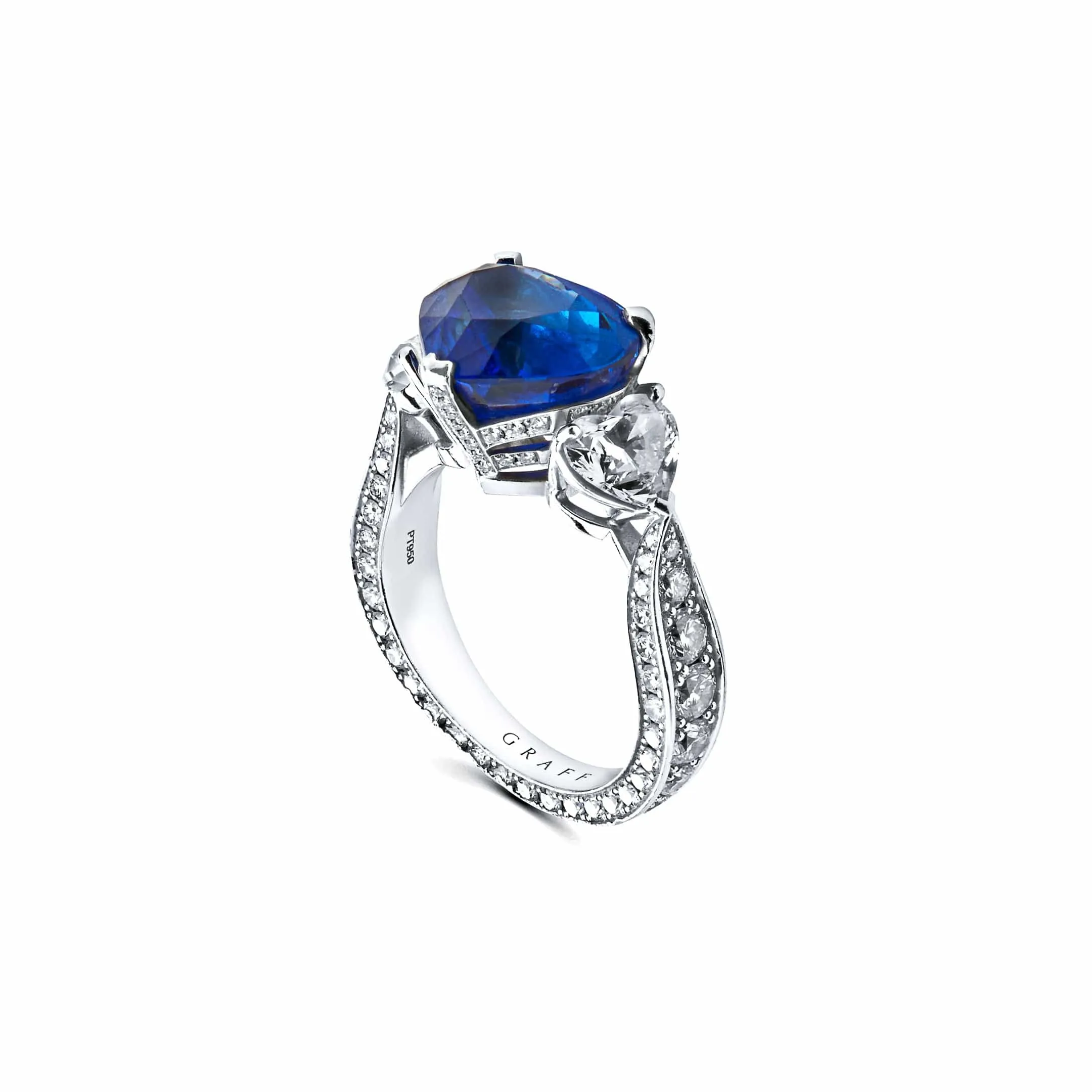 Graff Sapphire and Diamond Heart Ring in Platinum