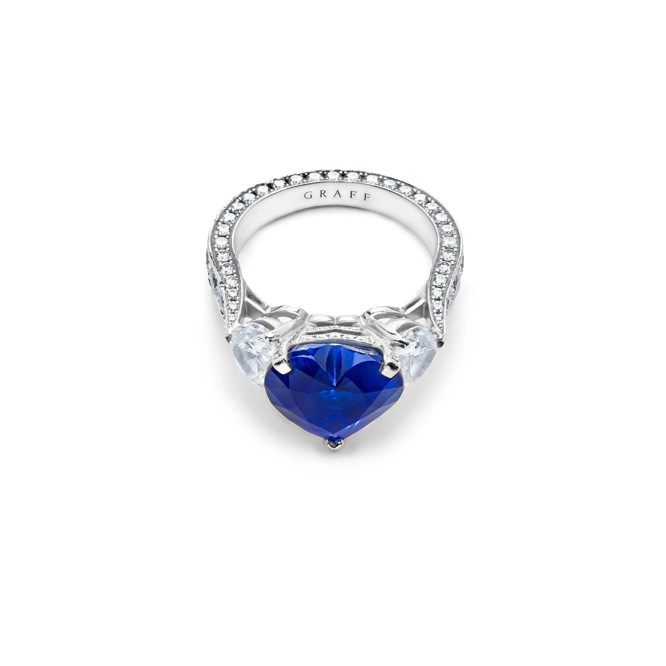 Graff Sapphire and Diamond Heart Ring in Platinum