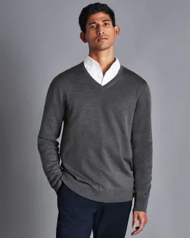 Grey Pure Merino V Neck Jumper