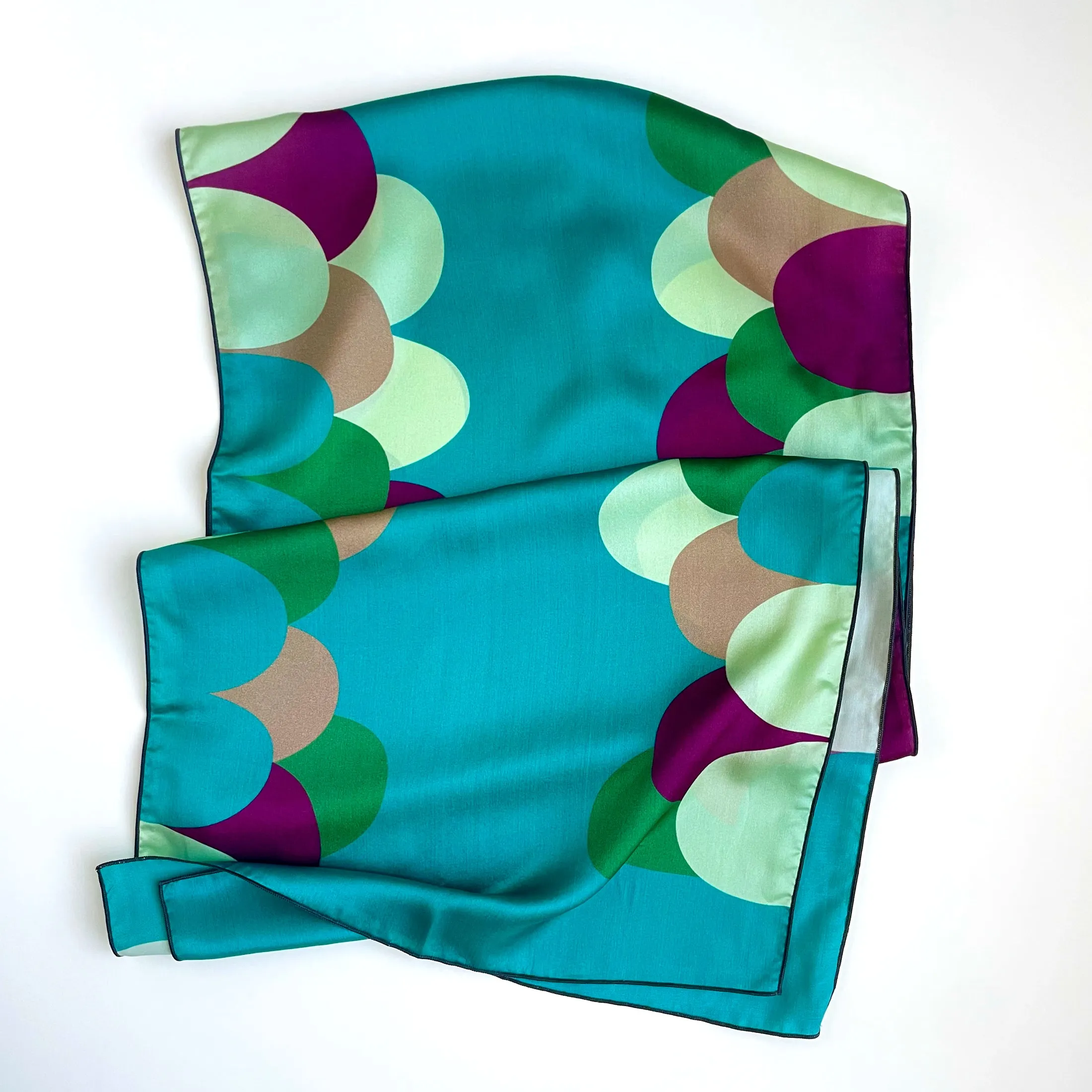 Gumdrop - Teal geometric long silk scarf