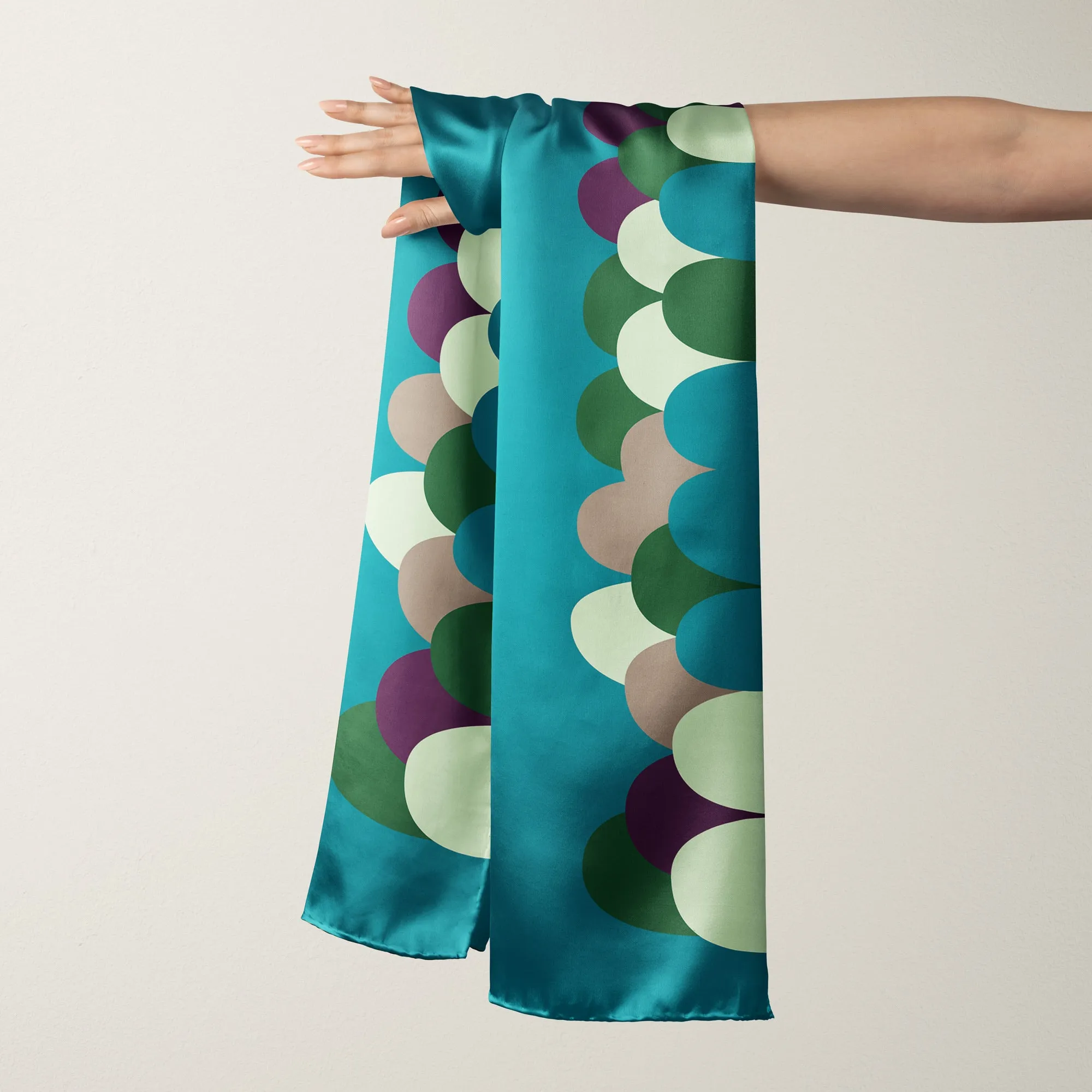 Gumdrop - Teal geometric long silk scarf