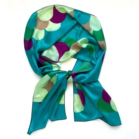 Gumdrop - Teal geometric long silk scarf