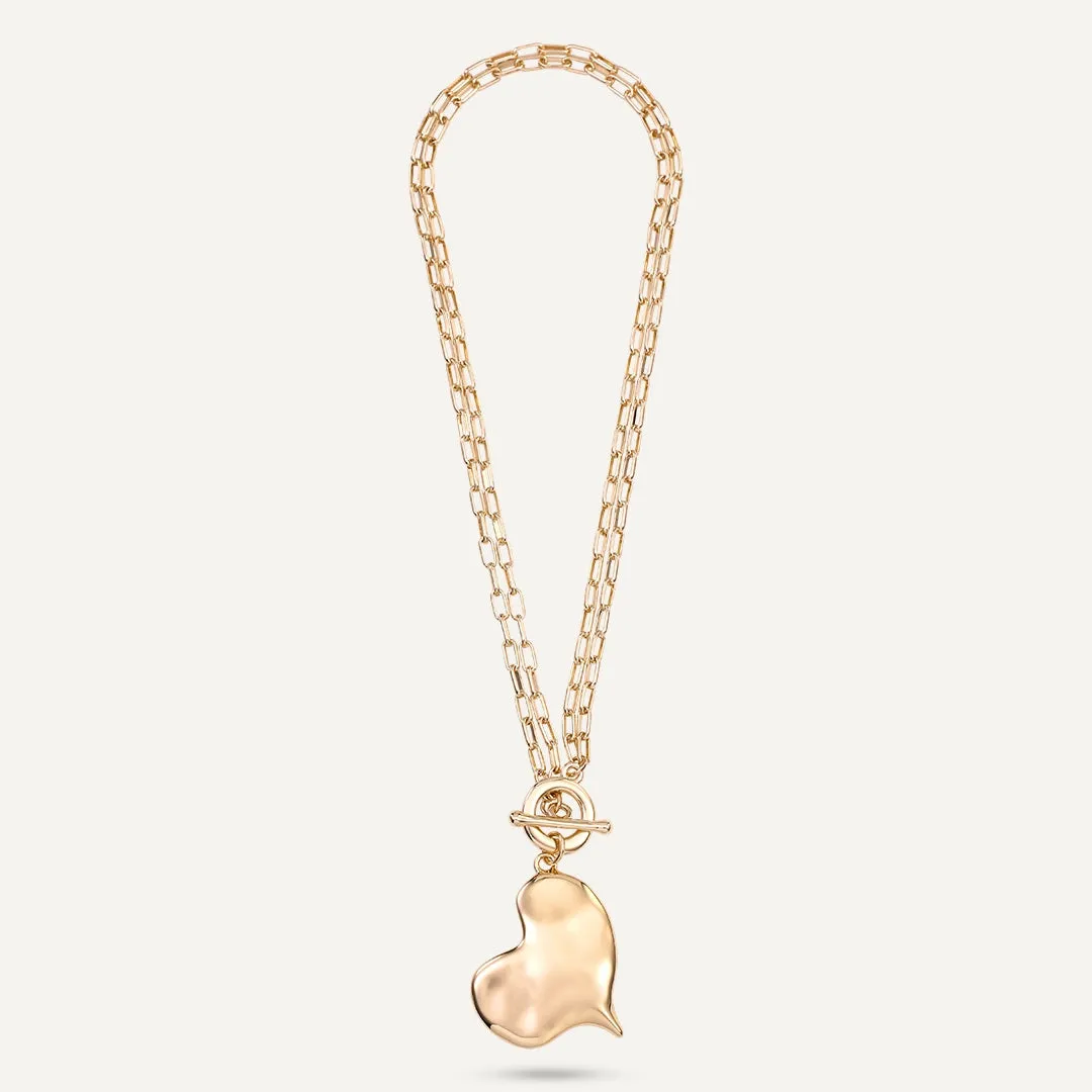 Heart Charm Chain Necklace In Gold-Tone