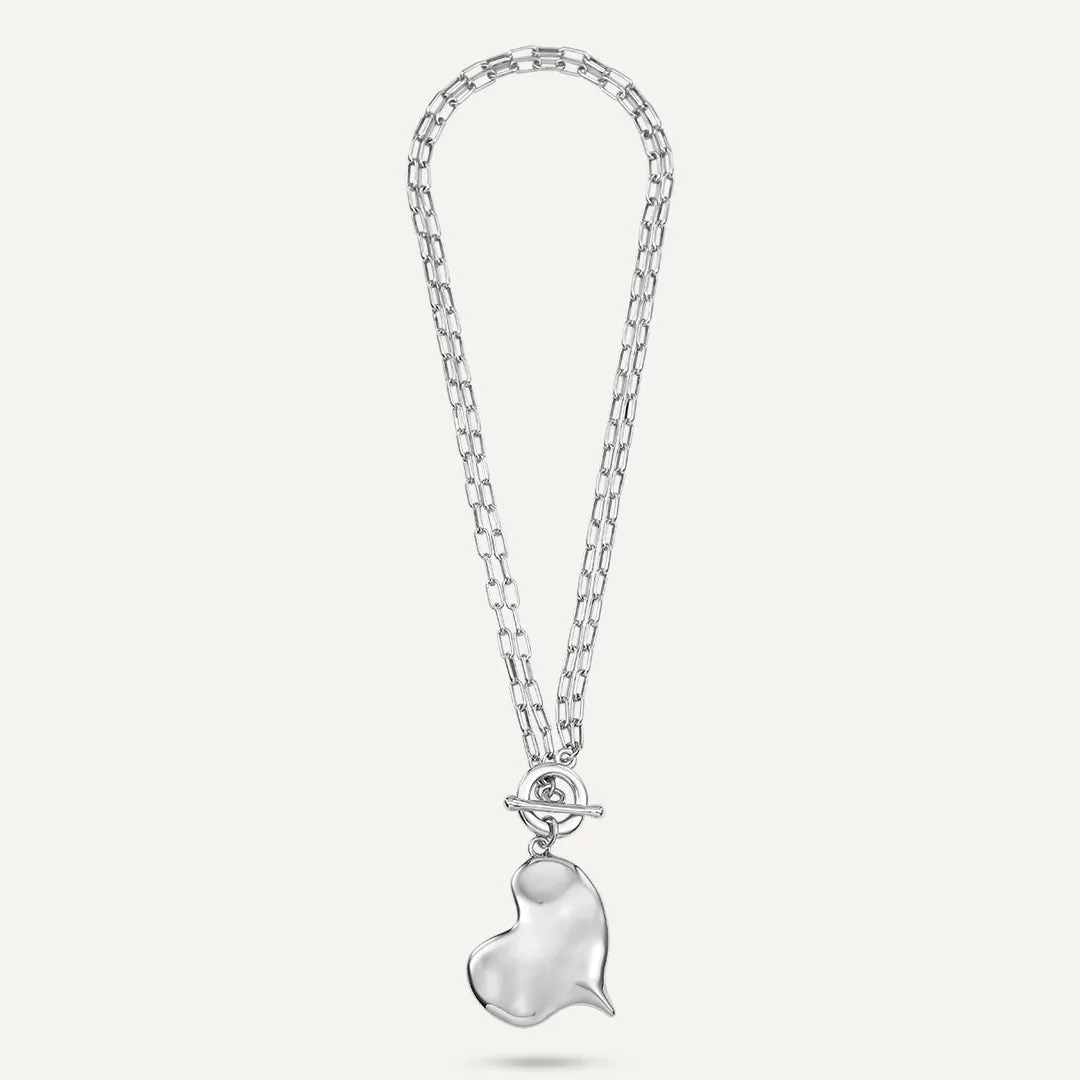 Heart Charm Chain Necklace In Silver-Tone