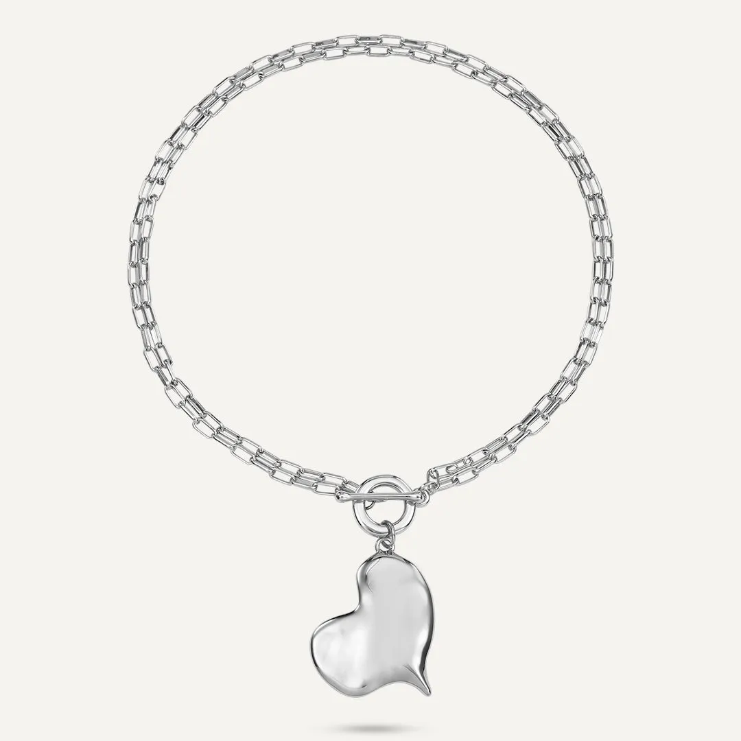 Heart Charm Chain Necklace In Silver-Tone