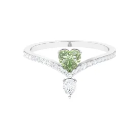 Heart Green Sapphire Designer Engagement Ring with Diamond Accent