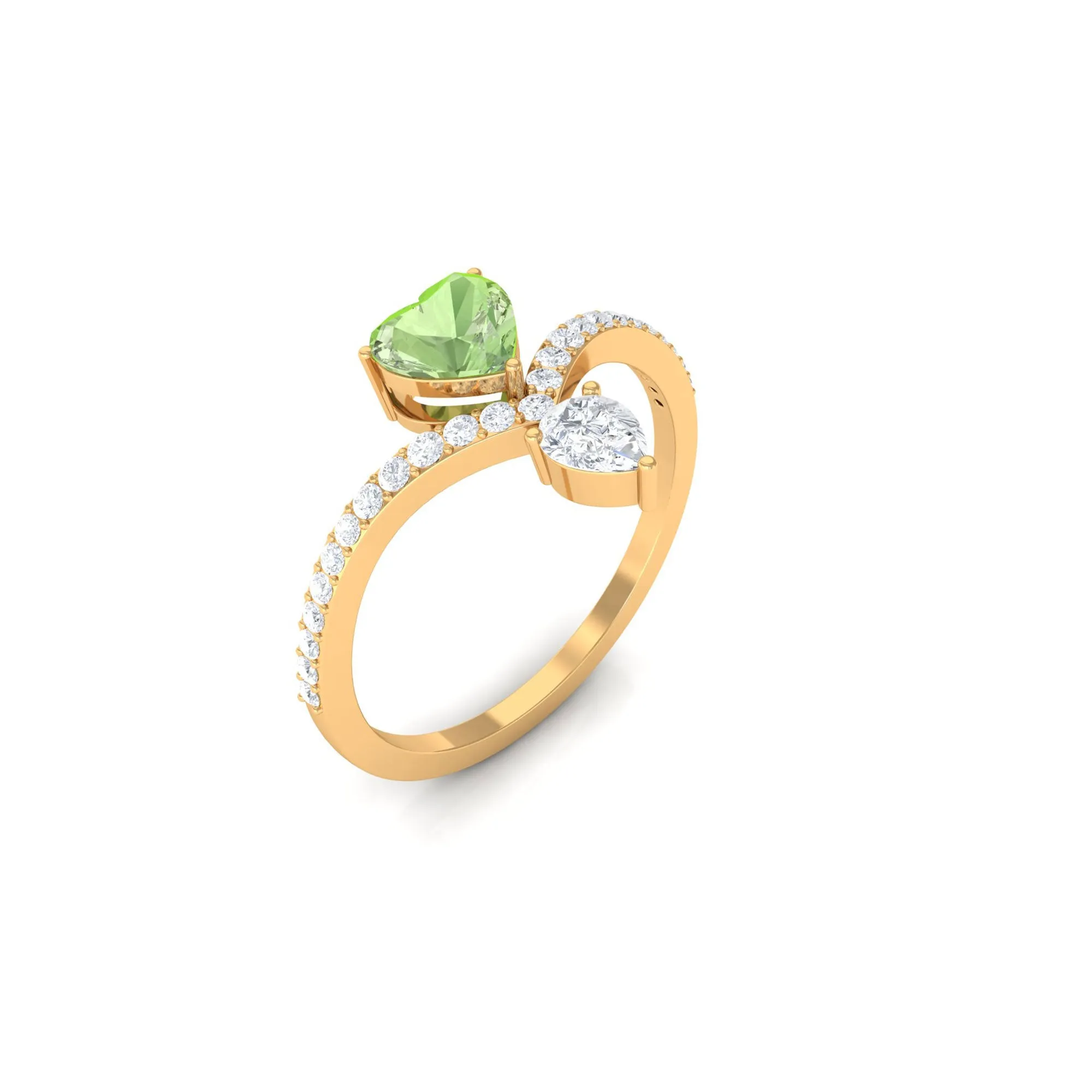 Heart Green Sapphire Designer Engagement Ring with Diamond Accent