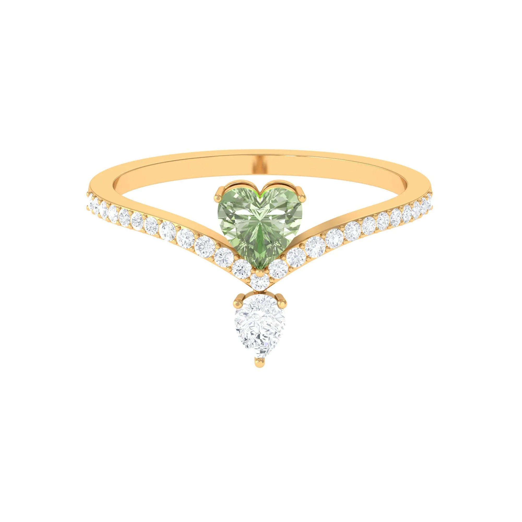 Heart Green Sapphire Designer Engagement Ring with Diamond Accent