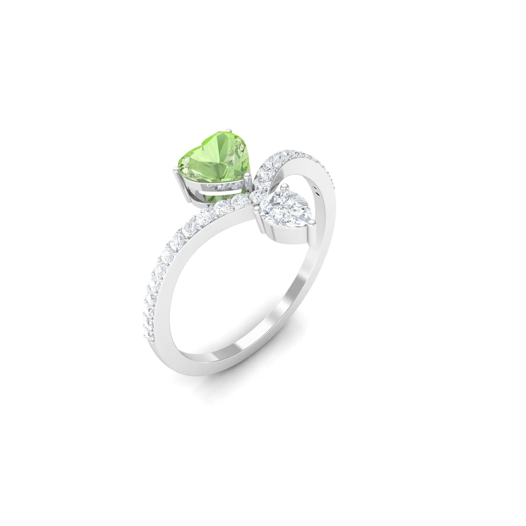 Heart Green Sapphire Designer Engagement Ring with Diamond Accent