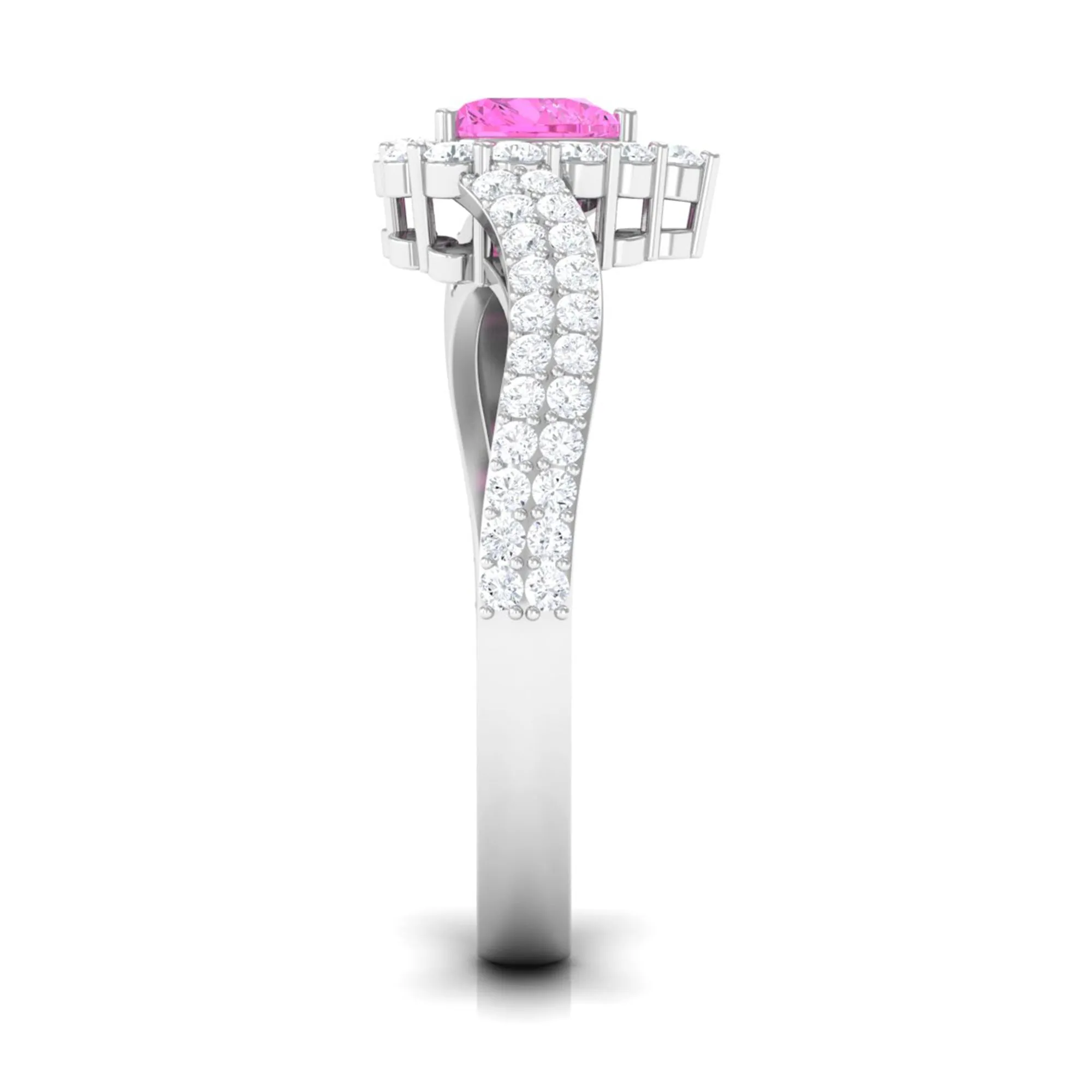 Heart Shape Pink Sapphire and Diamond Bypass Engagement Ring