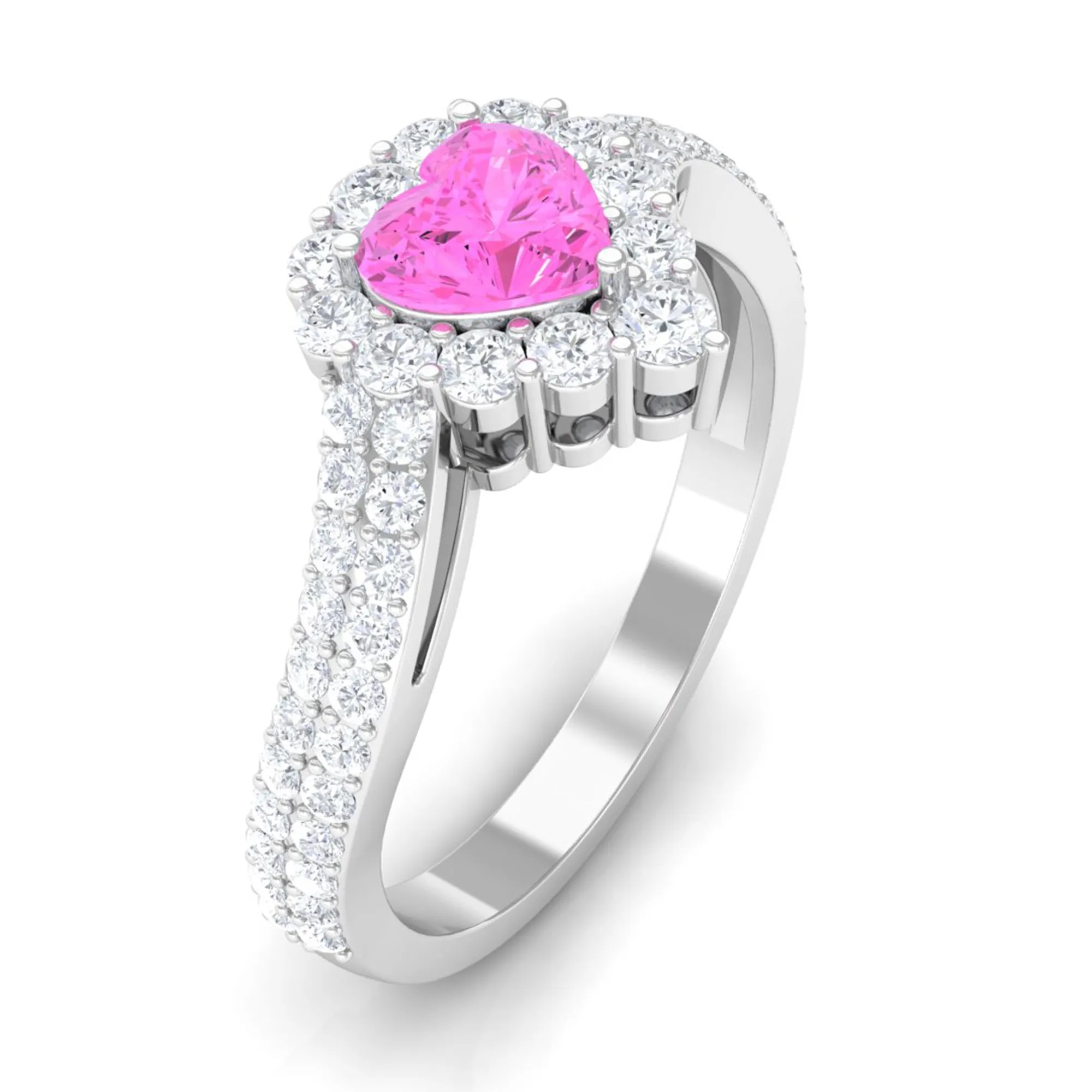 Heart Shape Pink Sapphire and Diamond Bypass Engagement Ring