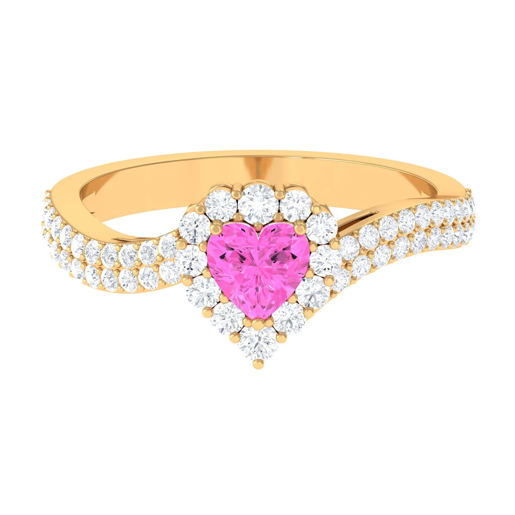 Heart Shape Pink Sapphire and Diamond Bypass Engagement Ring