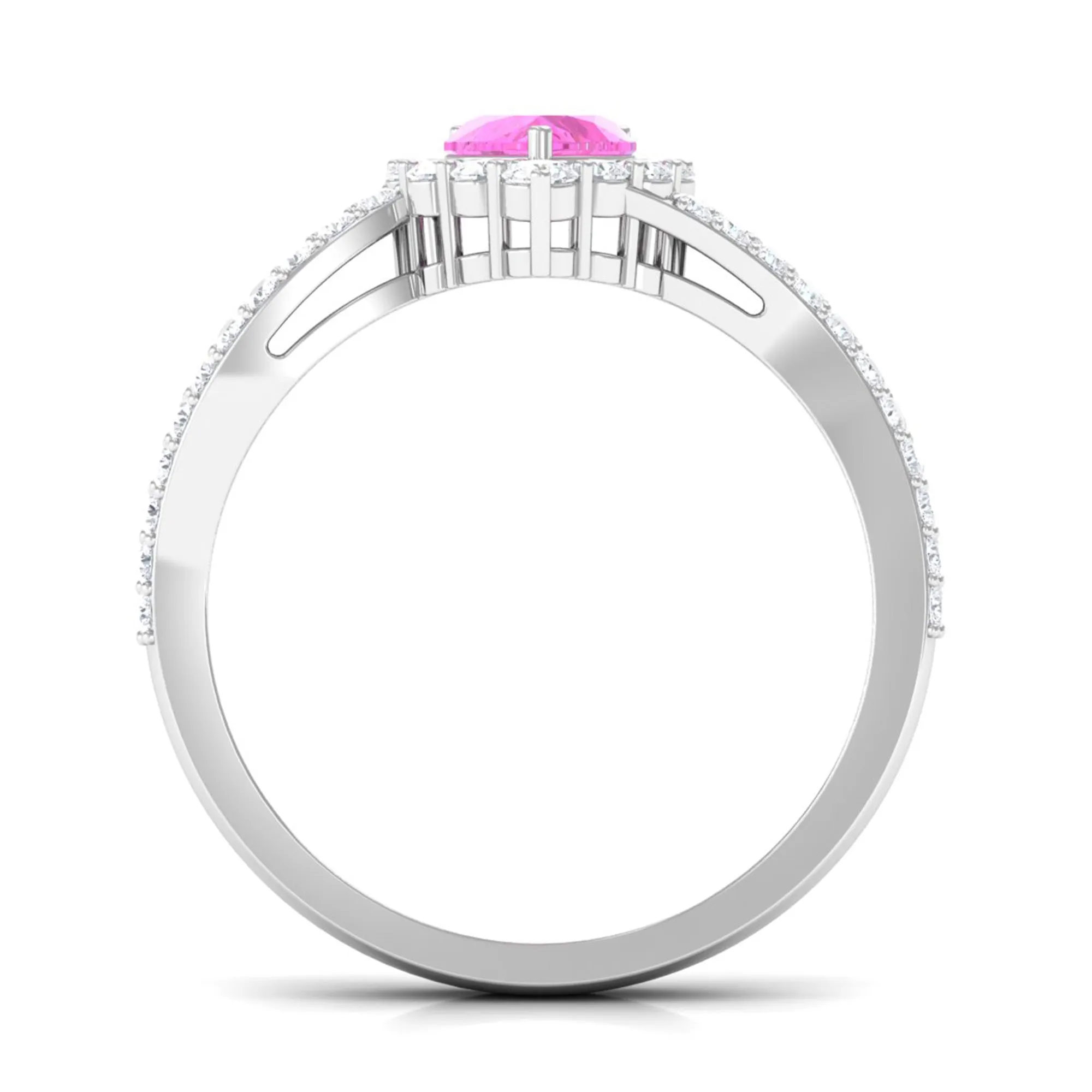 Heart Shape Pink Sapphire and Diamond Bypass Engagement Ring