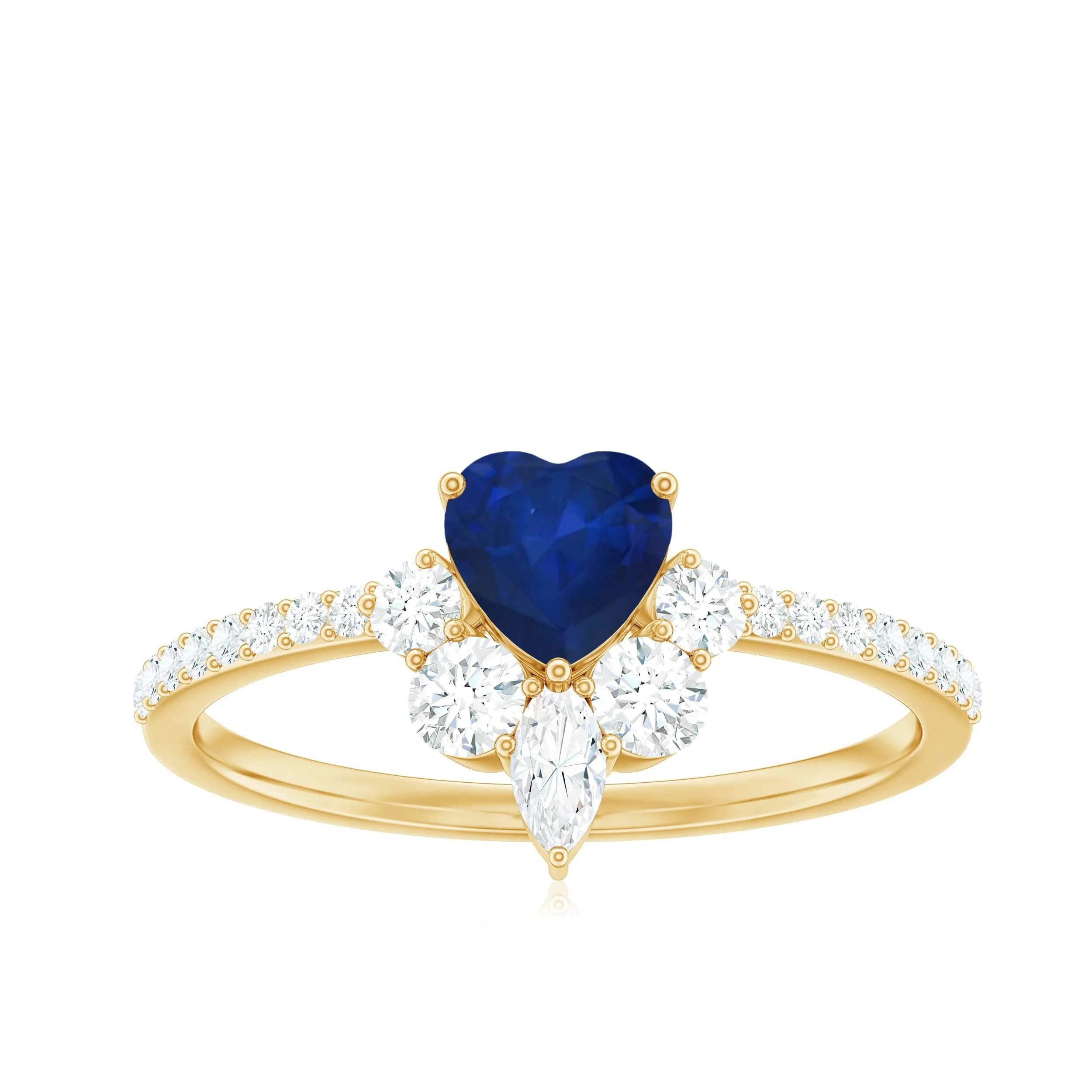 Heart Shaped Blue Sapphire Designer Ring with Diamond Half Halo