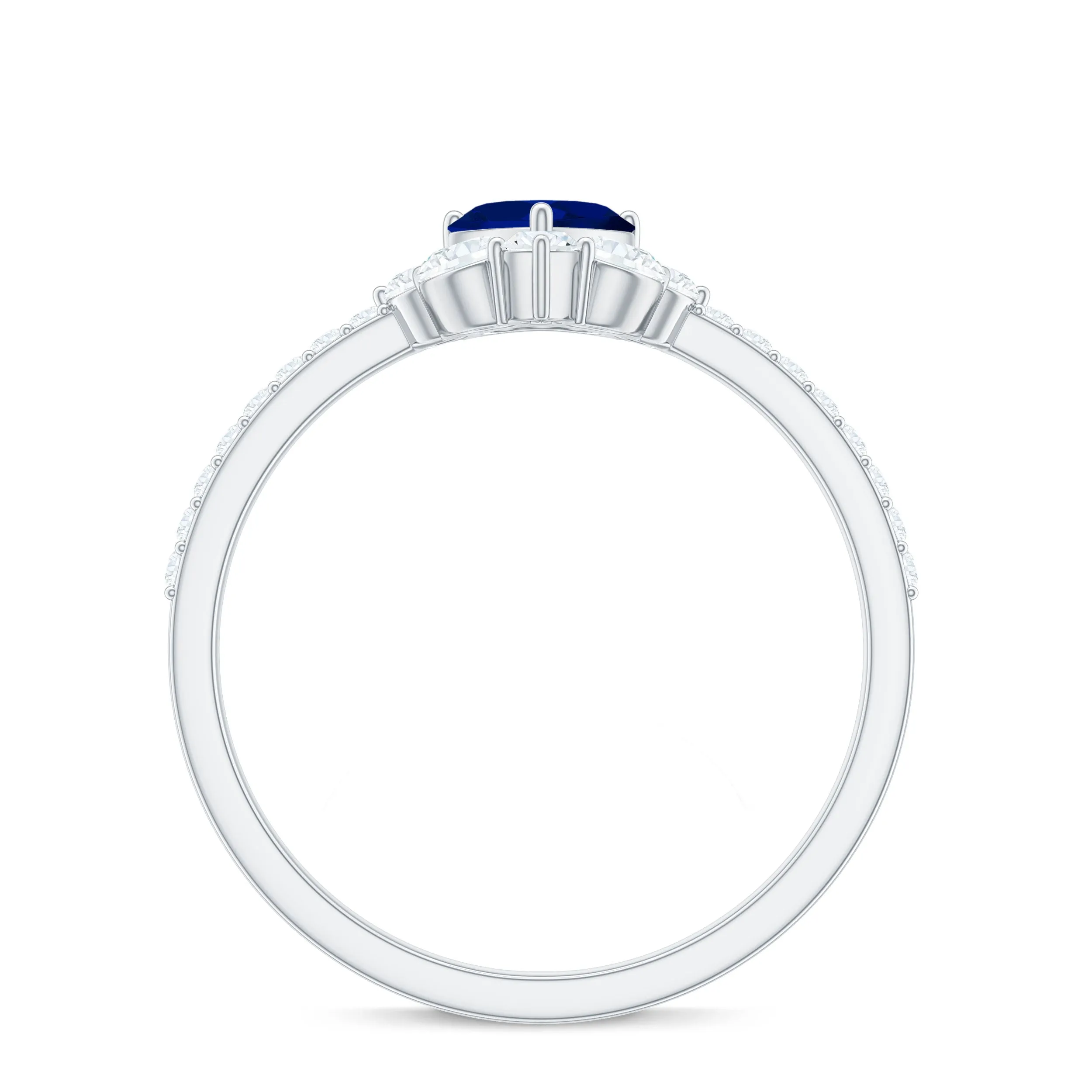 Heart Shaped Blue Sapphire Designer Ring with Diamond Half Halo