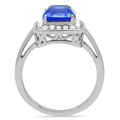 High polished (no plating) Stainless Steel Ring with Top Grade Crystal in Sapphire for Women Style TK178