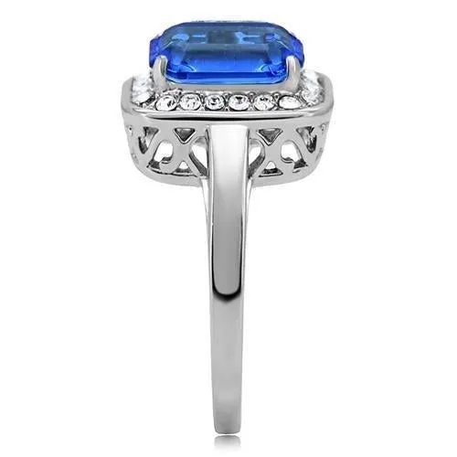 High polished (no plating) Stainless Steel Ring with Top Grade Crystal in Sapphire for Women Style TK178