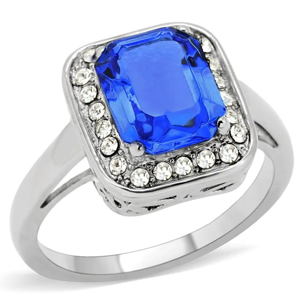 High polished (no plating) Stainless Steel Ring with Top Grade Crystal in Sapphire for Women Style TK178