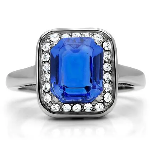 High polished (no plating) Stainless Steel Ring with Top Grade Crystal in Sapphire for Women Style TK178