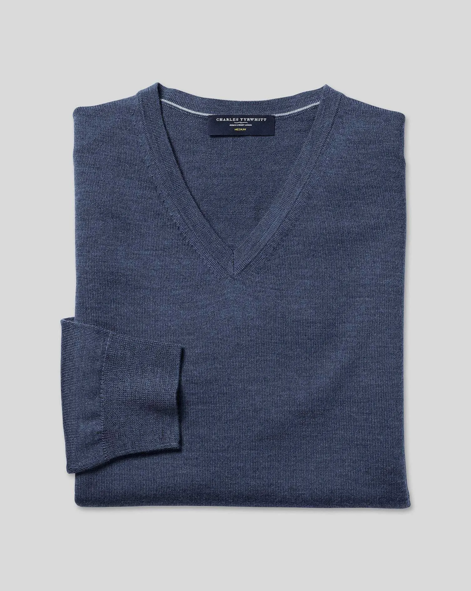 Indigo Blue Melange Pure Merino V Neck Jumper