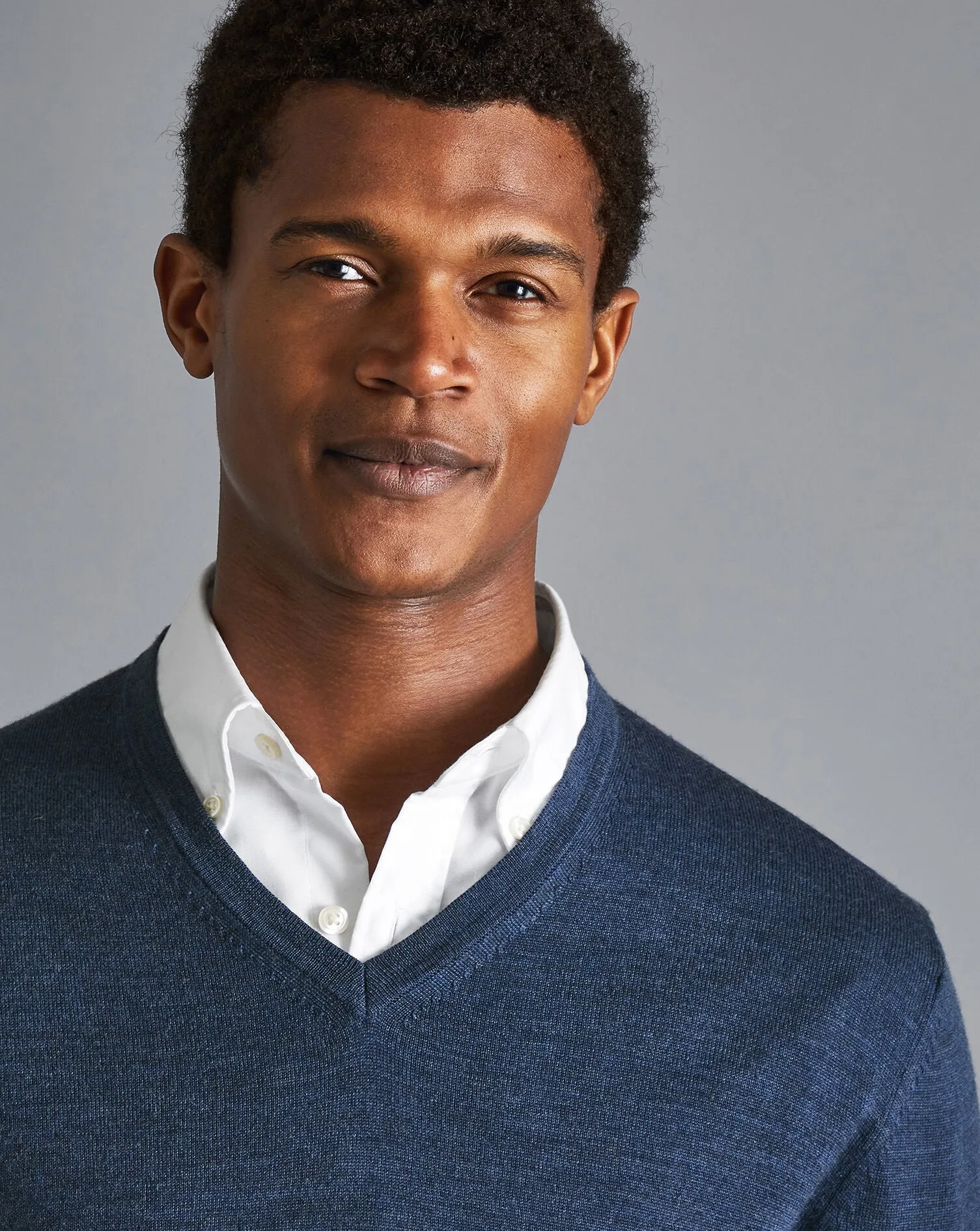 Indigo Blue Melange Pure Merino V Neck Jumper