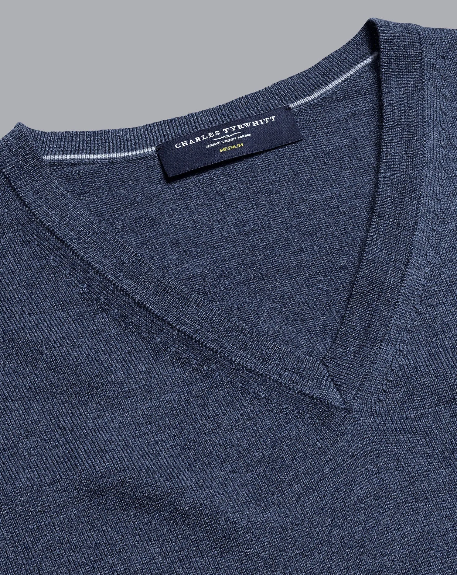 Indigo Blue Melange Pure Merino V Neck Jumper